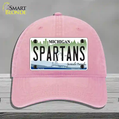 Spartans Michigan Novelty License Plate Hat Unconstructed Cotton / Pink