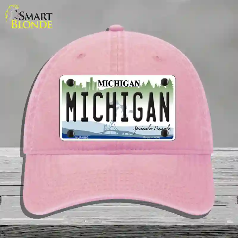 Michigan Novelty License Plate Hat Unconstructed Cotton / Pink