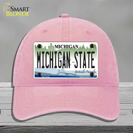 Michigan State Novelty License Plate Hat Unconstructed Cotton / Pink