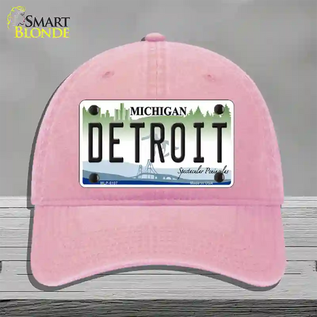 Detroit Michigan Novelty License Plate Hat Unconstructed Cotton / Pink