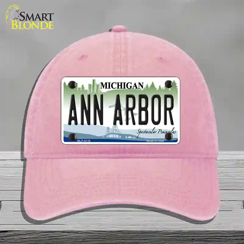 Ann Arbor Michigan Novelty License Plate Hat Unconstructed Cotton / Pink