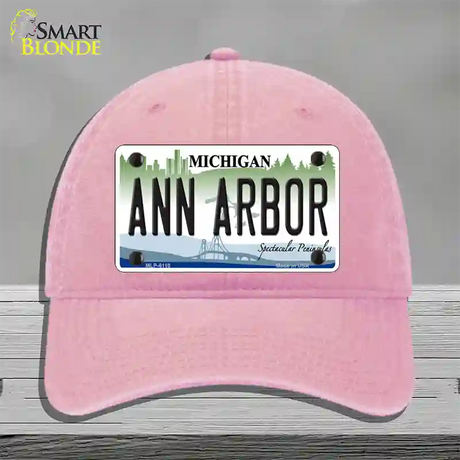 Ann Arbor Michigan Novelty License Plate Hat Unconstructed Cotton / Pink