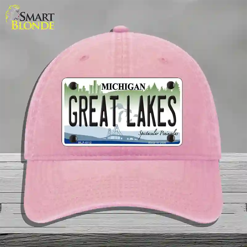 Great Lakes Michigan Novelty License Plate Hat Unconstructed Cotton / Pink