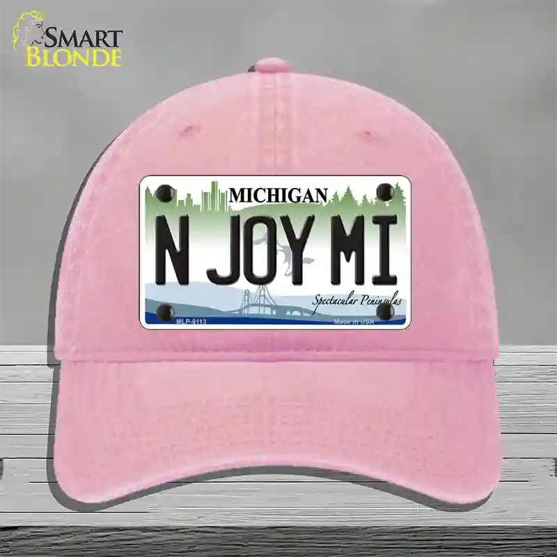 N Joy Mi Michigan Novelty License Plate Hat Unconstructed Cotton / Pink