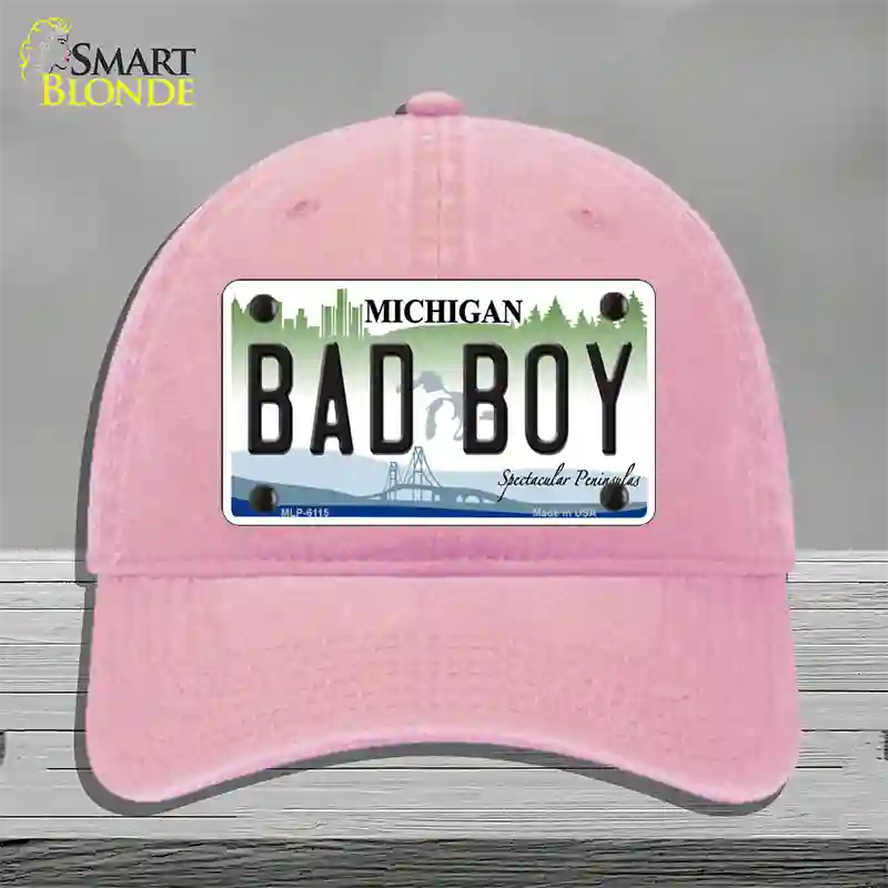 Bad Boy Michigan Novelty License Plate Hat Unconstructed Cotton / Pink