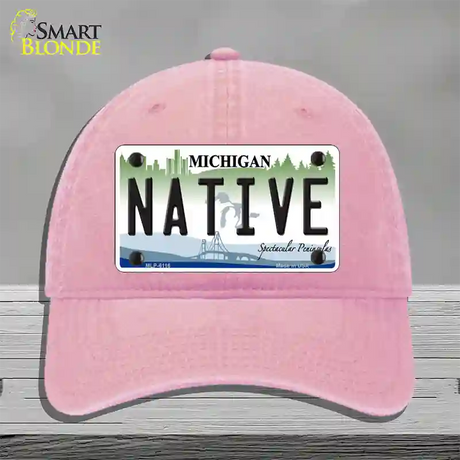 Native Michigan Novelty License Plate Hat Unconstructed Cotton / Pink