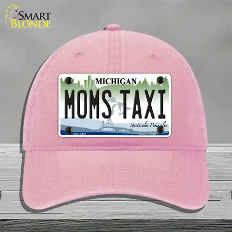 Moms Taxi Michigan Novelty License Plate Hat Unconstructed Cotton / Pink