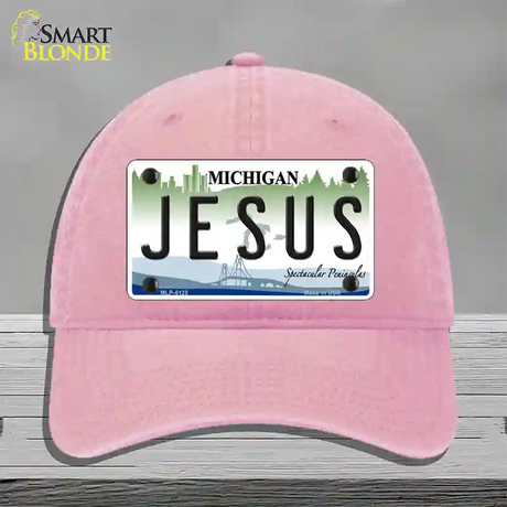 Jesus Michigan Novelty License Plate Hat Unconstructed Cotton / Pink