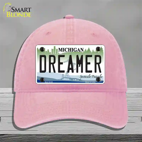 Dreamer Michigan Novelty License Plate Hat Unconstructed Cotton / Pink