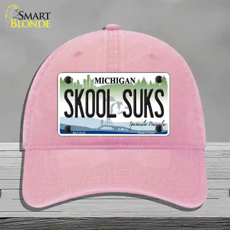 Skool Suks Michigan Novelty License Plate Hat Unconstructed Cotton / Pink