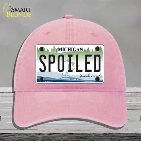 Spoiled Michigan Novelty License Plate Hat Unconstructed Cotton / Pink