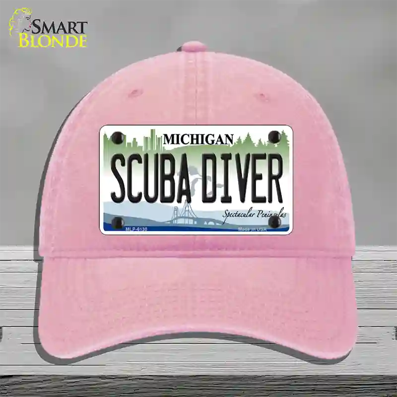 Scuba Diver Michigan Novelty License Plate Hat Unconstructed Cotton / Pink