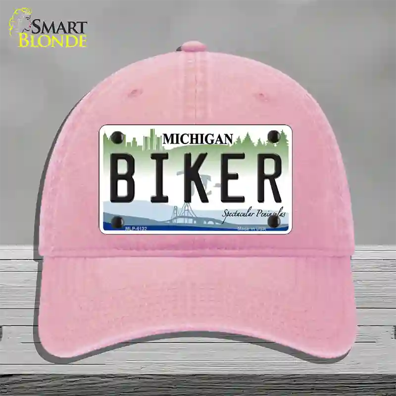 Biker Michigan Novelty License Plate Hat Unconstructed Cotton / Pink