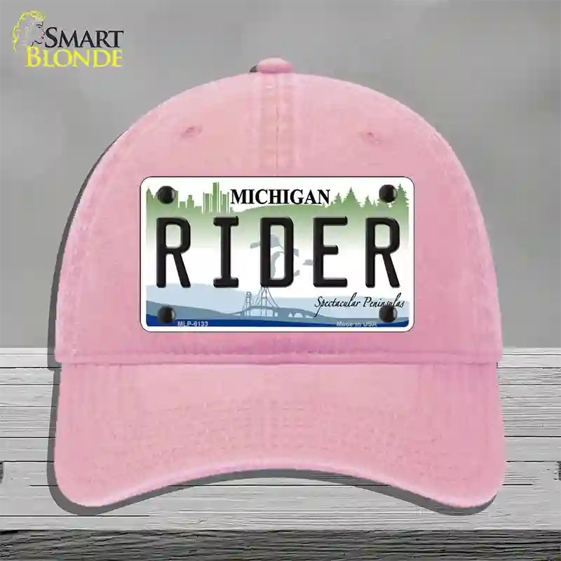 Rider Michigan Novelty License Plate Hat Unconstructed Cotton / Pink