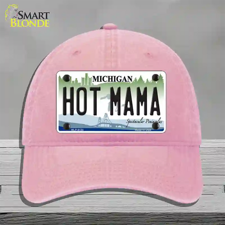 Hot Mama Michigan Novelty License Plate Hat Unconstructed Cotton / Pink