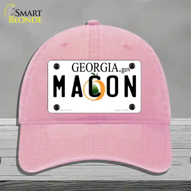 Macon Georgia Novelty License Plate Hat Unconstructed Cotton / Pink