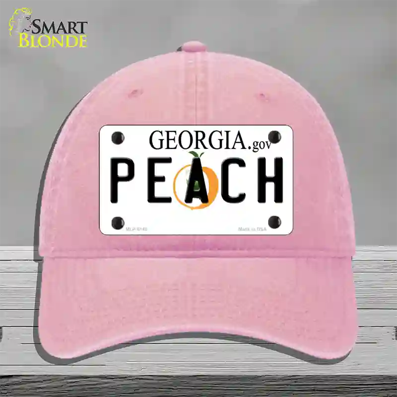 Peach Georgia Novelty License Plate Hat Unconstructed Cotton / Pink