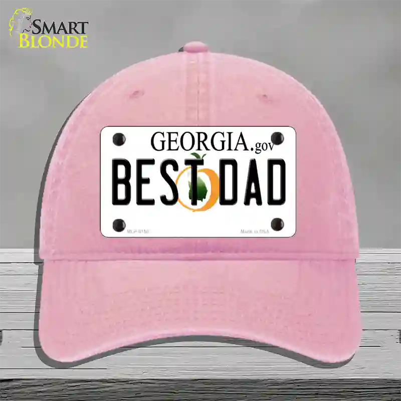 Best Dad Georgia Novelty License Plate Hat Unconstructed Cotton / Pink