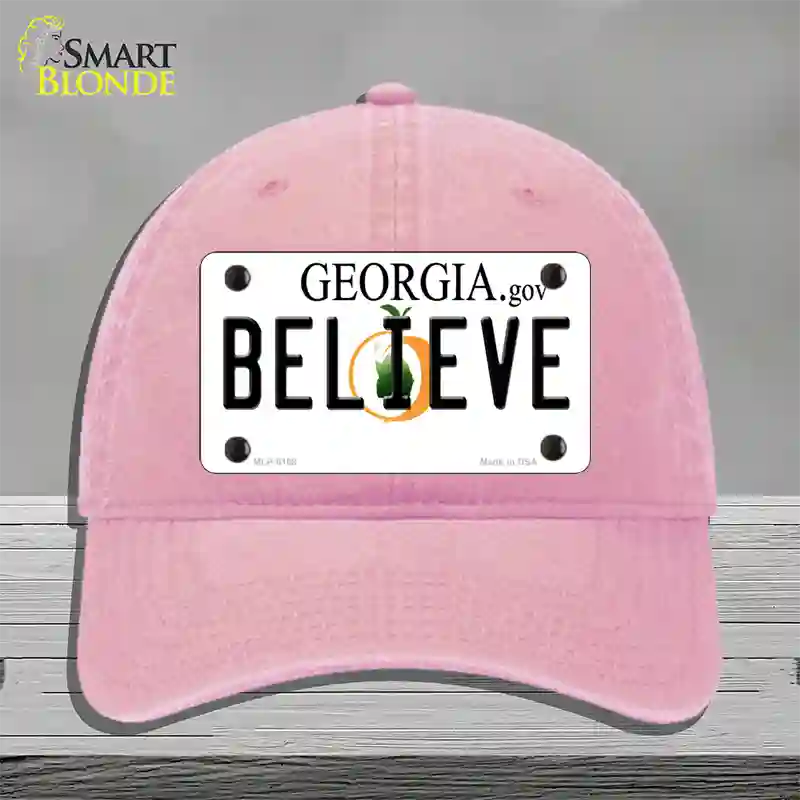 Believe Georgia Novelty License Plate Hat Unconstructed Cotton / Pink