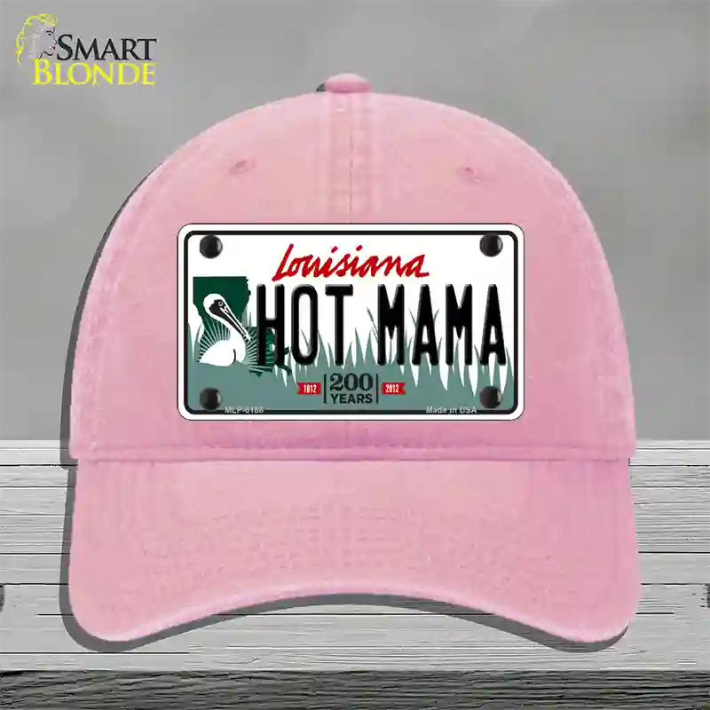 Hot Mama Louisiana Novelty License Plate Hat Unconstructed Cotton / Pink