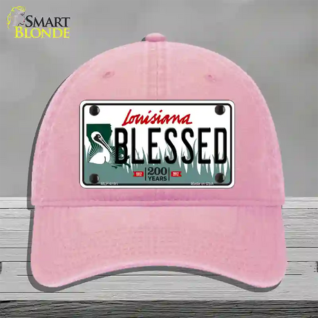 Blessed Louisiana Novelty License Plate Hat Unconstructed Cotton / Pink