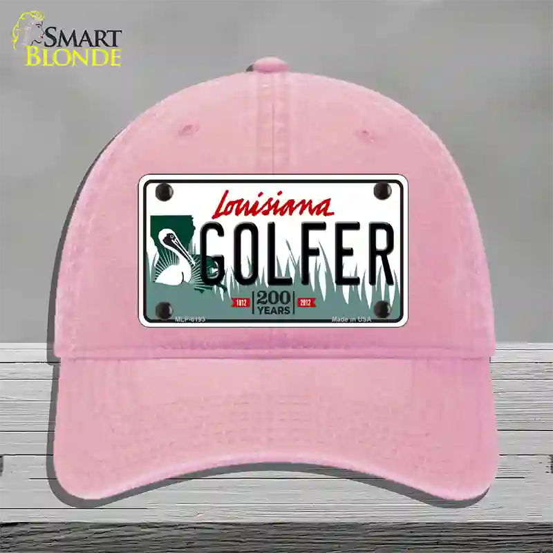 Golfer Louisiana Novelty License Plate Hat Unconstructed Cotton / Pink