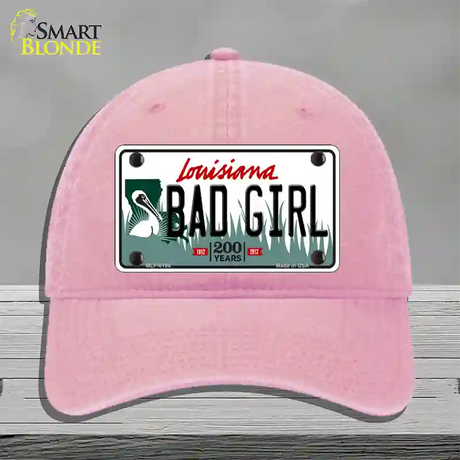 Bad Girl Louisiana Novelty License Plate Hat Unconstructed Cotton / Pink