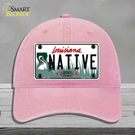 Native Louisiana Novelty License Plate Hat Unconstructed Cotton / Pink