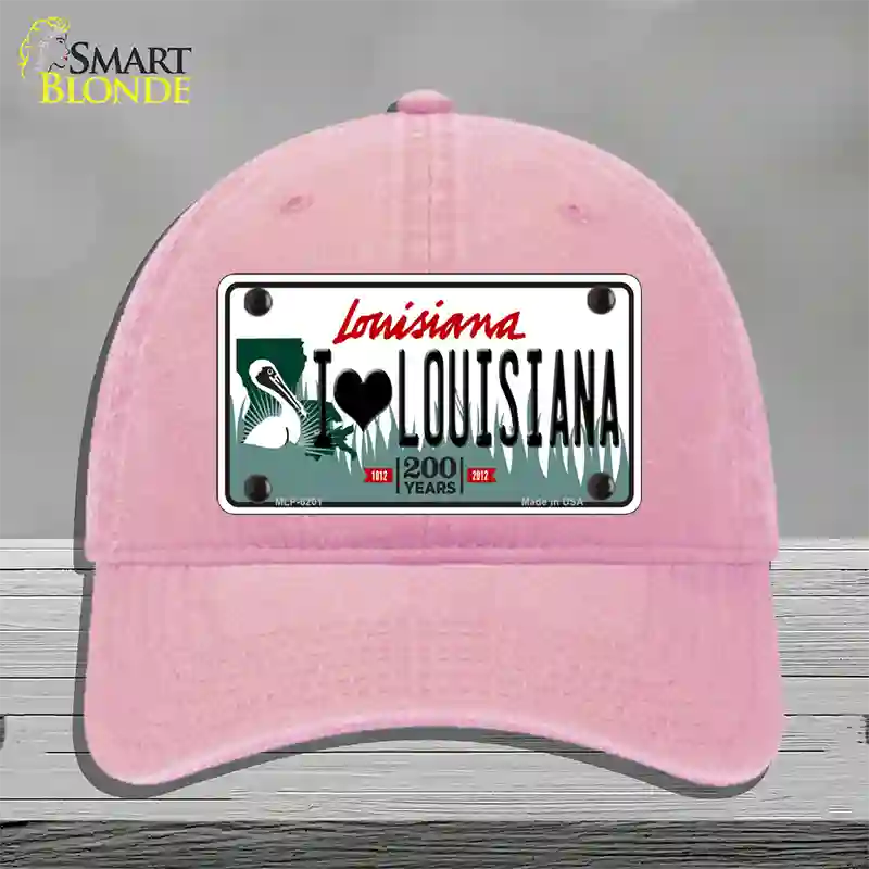 I Love Louisiana Novelty License Plate Hat Unconstructed Cotton / Pink