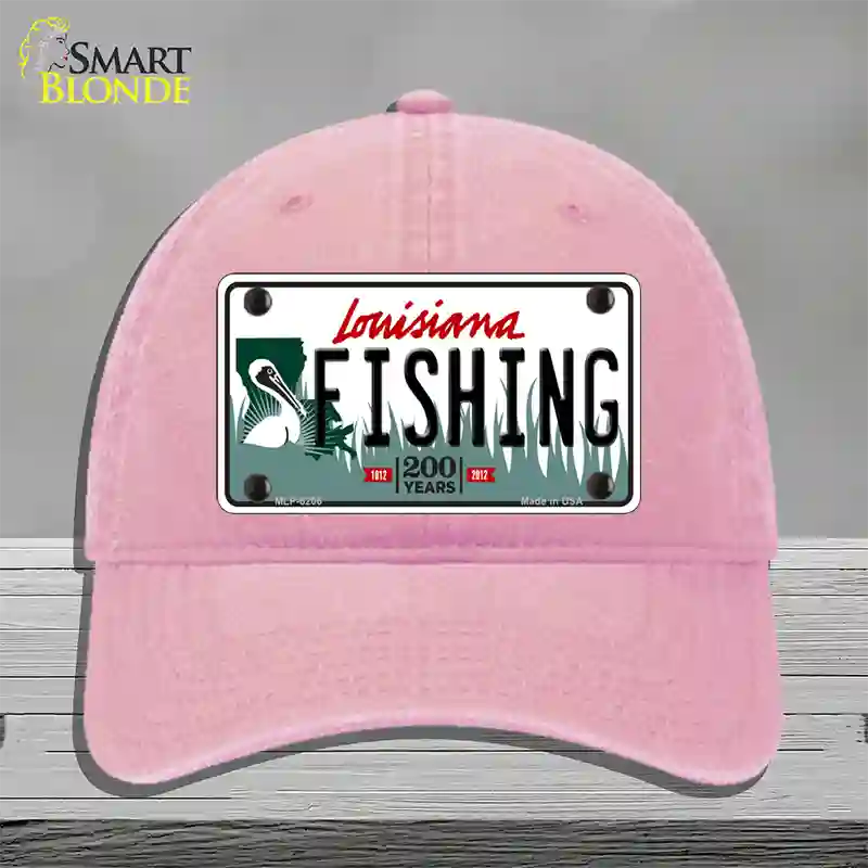 Fishing Louisiana Novelty License Plate Hat Unconstructed Cotton / Pink