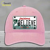 Believe Louisiana Novelty License Plate Hat Unconstructed Cotton / Pink