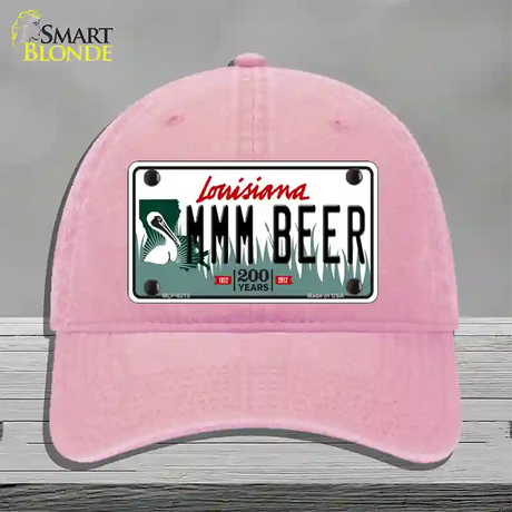 MMM Beer Louisiana Novelty License Plate Hat Unconstructed Cotton / Pink