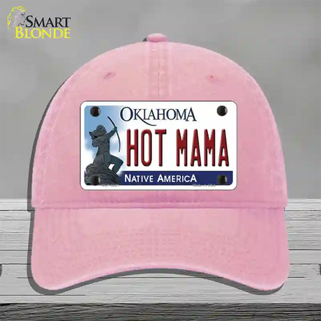 Hot Mama Oklahoma Novelty License Plate Hat Unconstructed Cotton / Pink