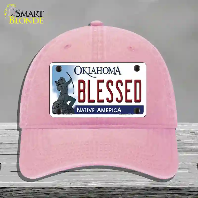 Blessed Oklahoma Novelty License Plate Hat Unconstructed Cotton / Pink