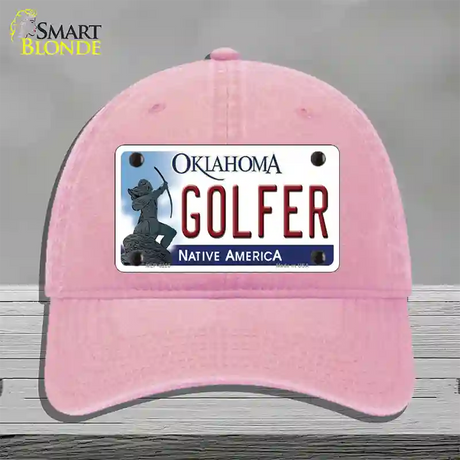 Golfer Oklahoma Novelty License Plate Hat Unconstructed Cotton / Pink