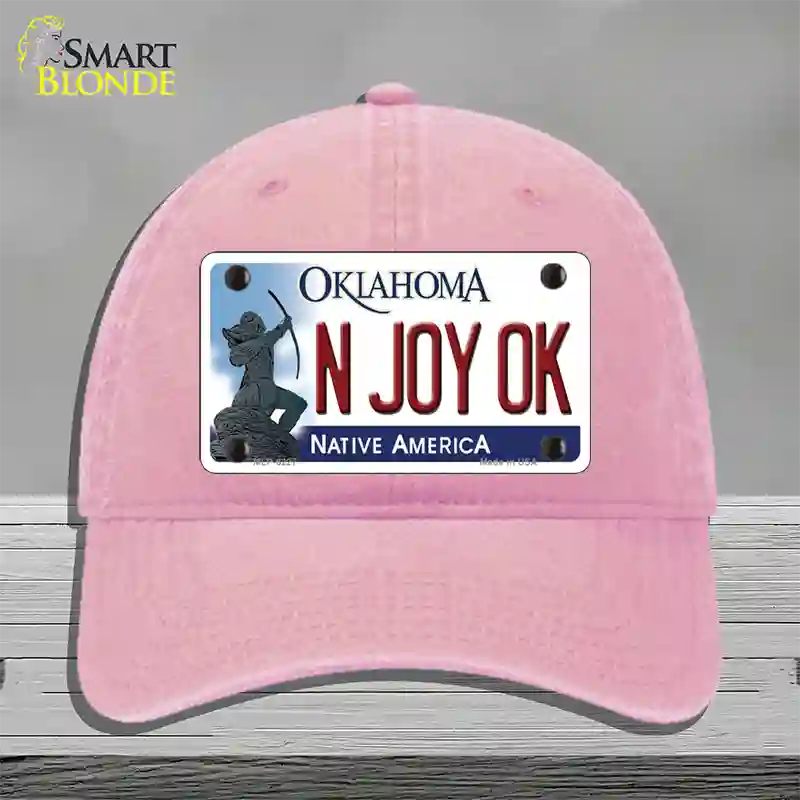 N Joy Ok Oklahoma Novelty License Plate Hat Unconstructed Cotton / Pink