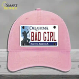 Bad Girl Oklahoma Novelty License Plate Hat Unconstructed Cotton / Pink