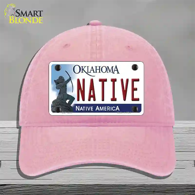 Native Oklahoma Novelty License Plate Hat Unconstructed Cotton / Pink