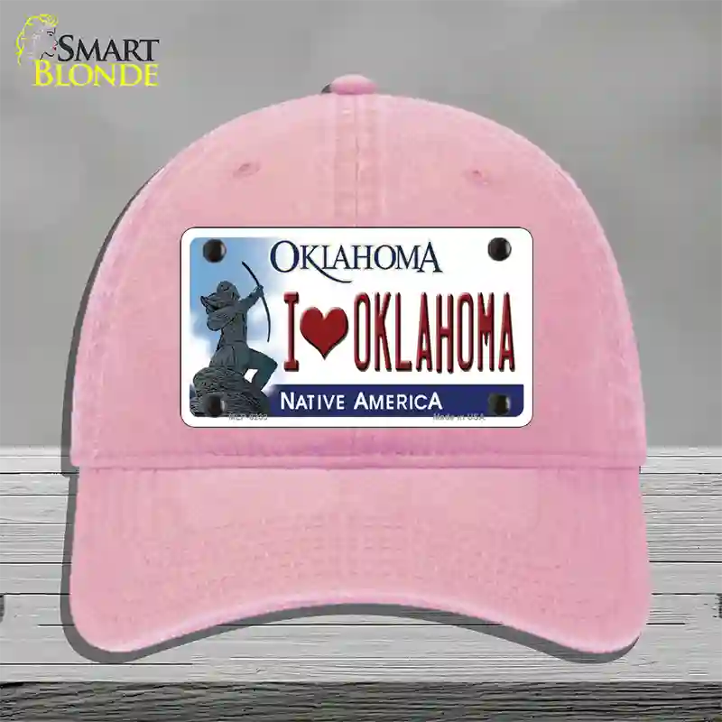 I Love Oklahoma Novelty License Plate Hat Unconstructed Cotton / Pink