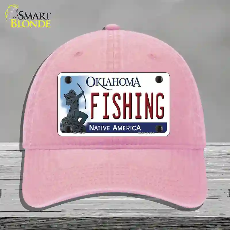 Fishing Oklahoma Novelty License Plate Hat Unconstructed Cotton / Pink