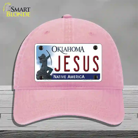 Jesus Oklahoma Novelty License Plate Hat Unconstructed Cotton / Pink