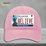 Believe Oklahoma Novelty License Plate Hat Unconstructed Cotton / Pink