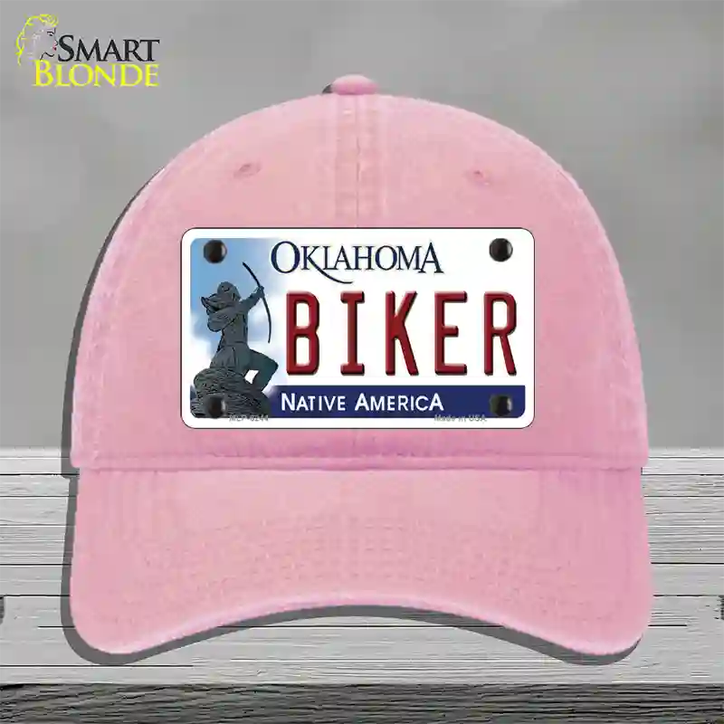 Biker Oklahoma Novelty License Plate Hat Unconstructed Cotton / Pink