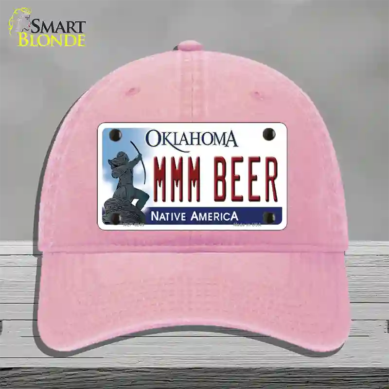 MMM Beer Oklahoma Novelty License Plate Hat Unconstructed Cotton / Pink