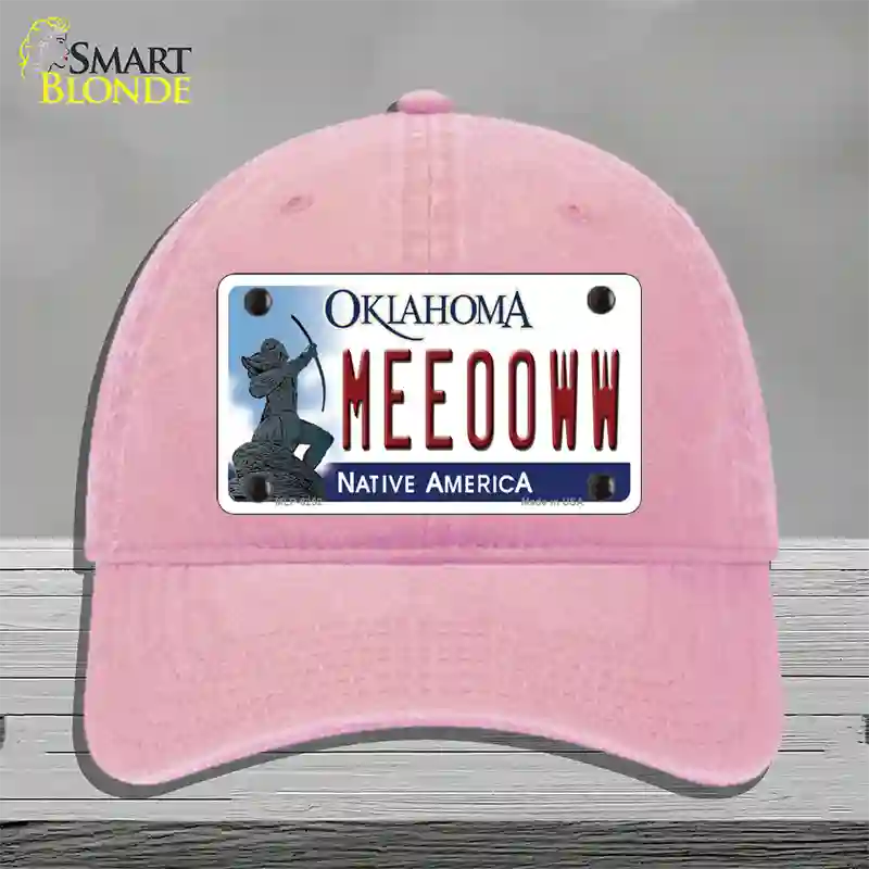 Meeooww Oklahoma Novelty License Plate Hat Unconstructed Cotton / Pink