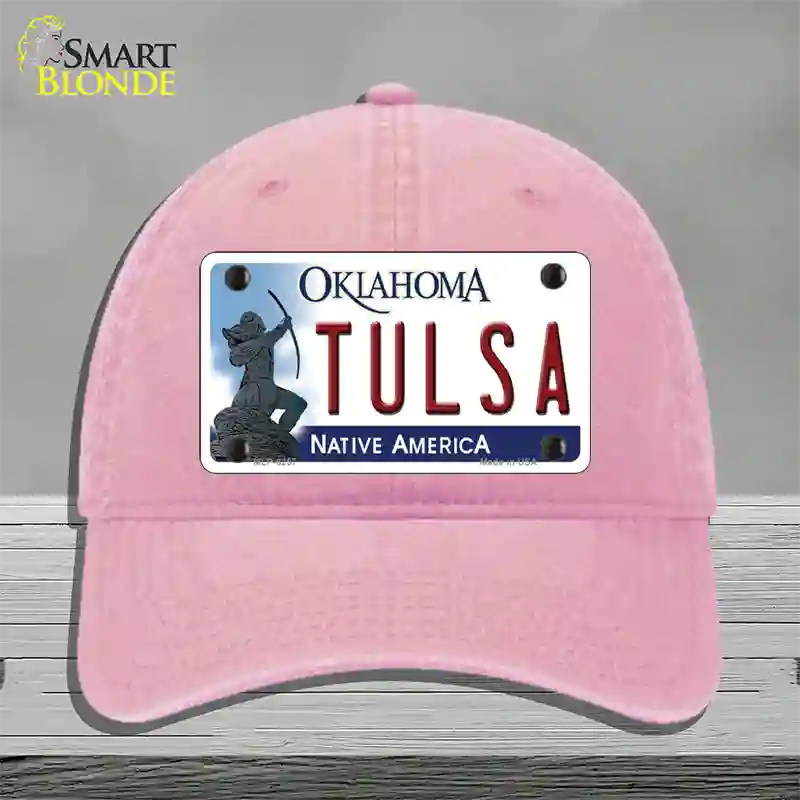 Tulsa Oklahoma Novelty License Plate Hat Unconstructed Cotton / Pink