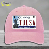 Tulsa Oklahoma Novelty License Plate Hat Unconstructed Cotton / Pink