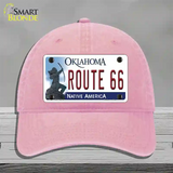 Route 66 Oklahoma Novelty License Plate Hat Unconstructed Cotton / Pink