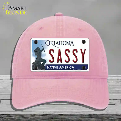 Sassy Oklahoma Novelty License Plate Hat Unconstructed Cotton / Pink