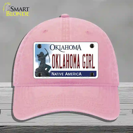 Oklahoma Girl Novelty License Plate Hat Unconstructed Cotton / Pink